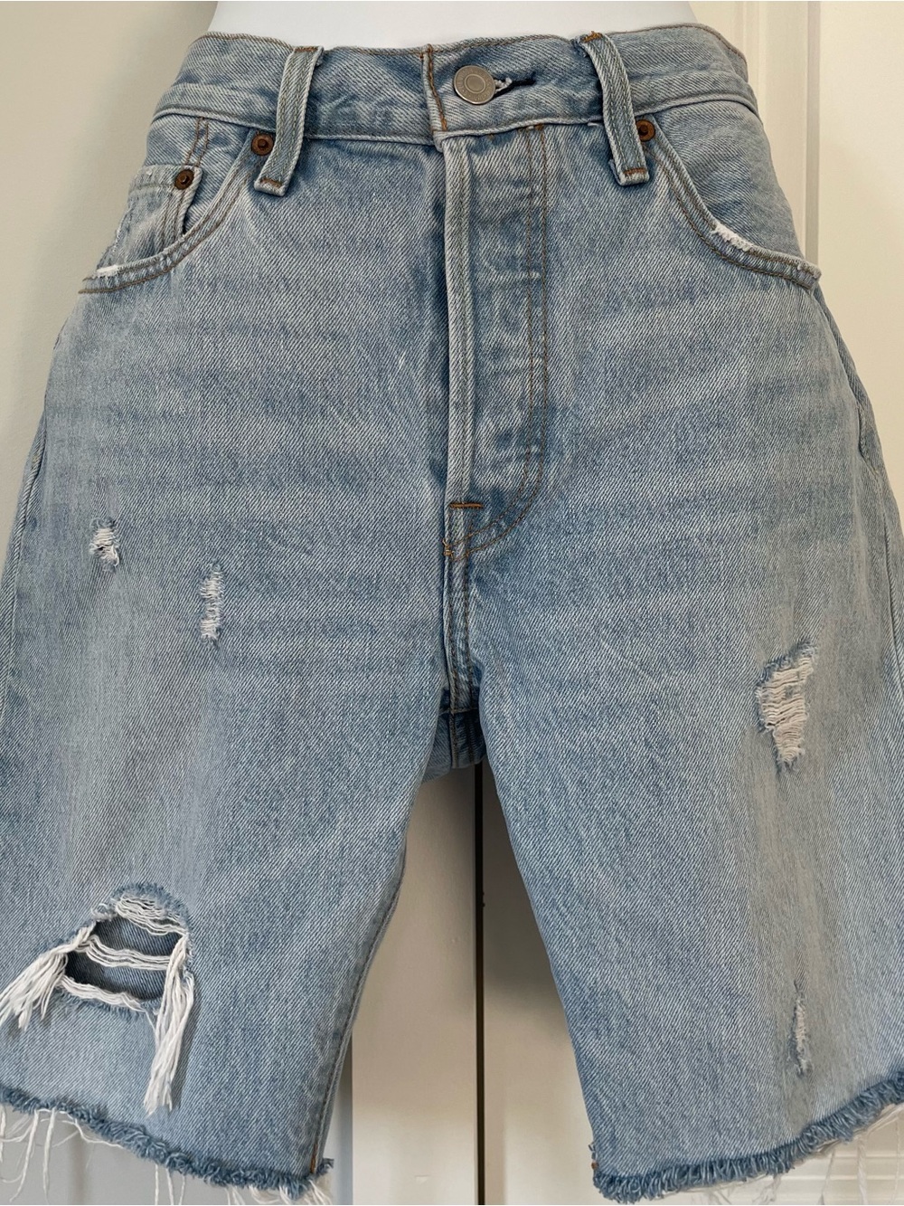 Levi's Light Wash Distressed Denim Jean Shorts